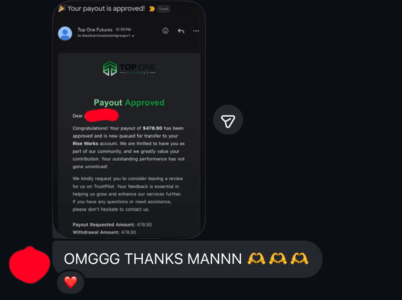Payout Vault community proof screenshot.